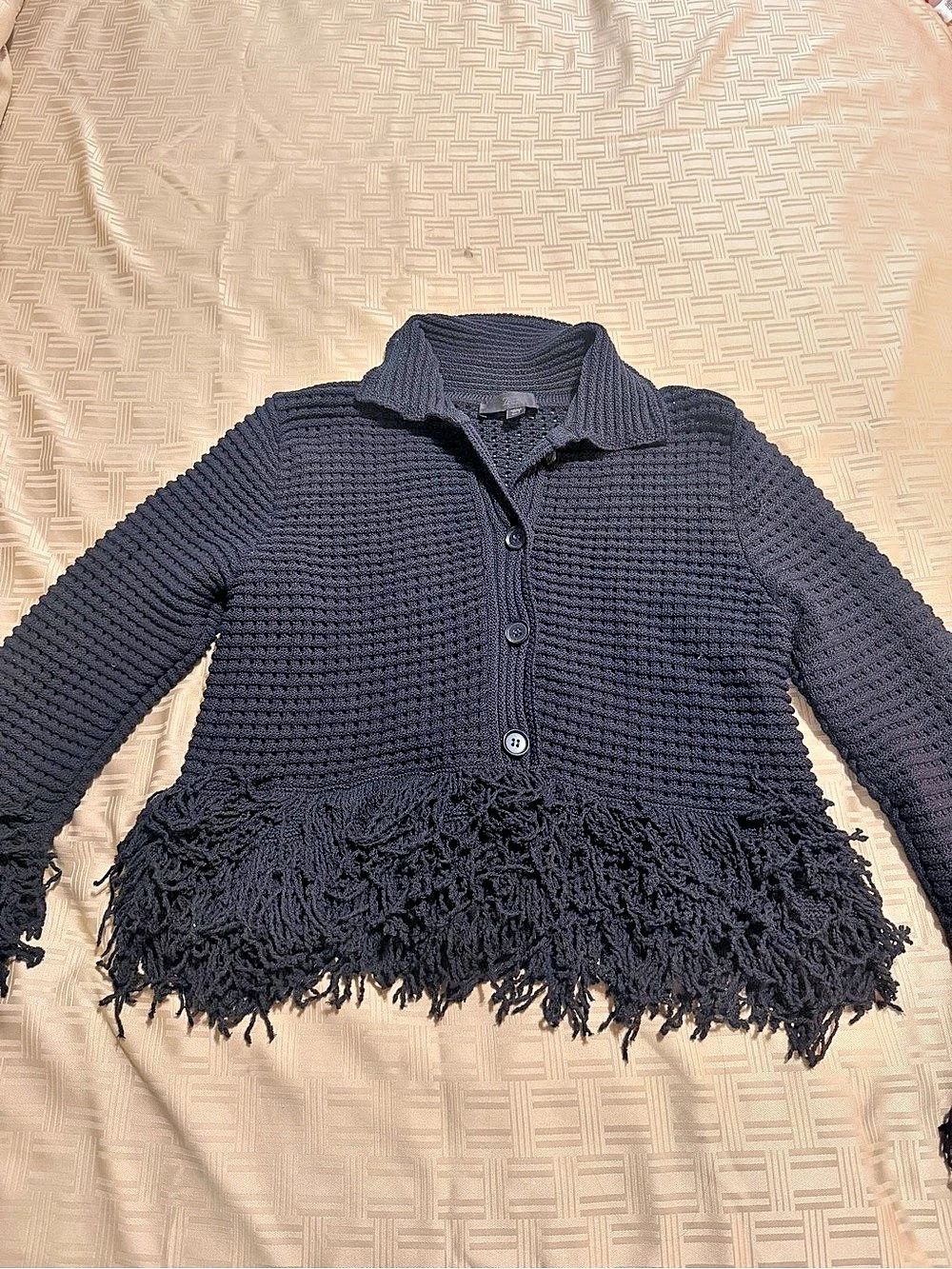Zara Fringe Hem Cardigan in Navy Size Medium